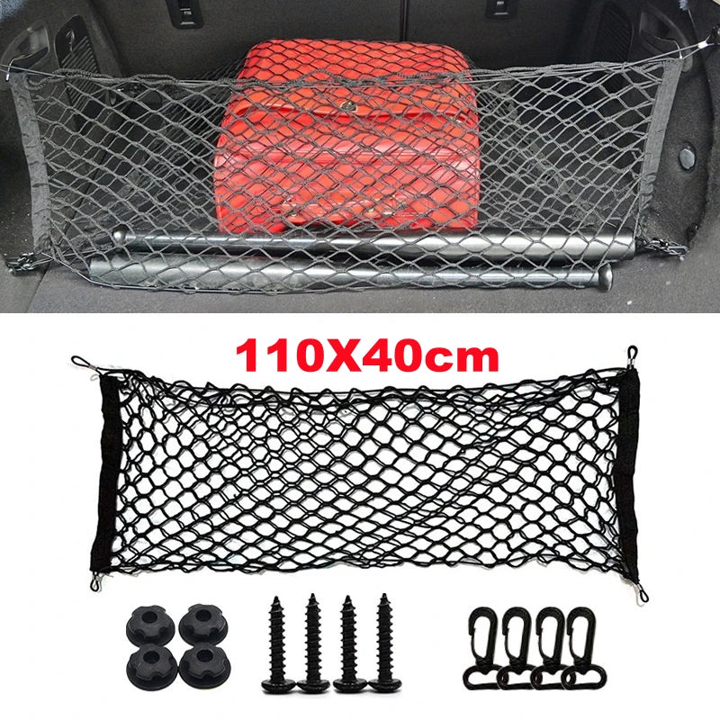 Car Trunk Net Organizer With Elastic Nylon Mesh For Rear Cargo