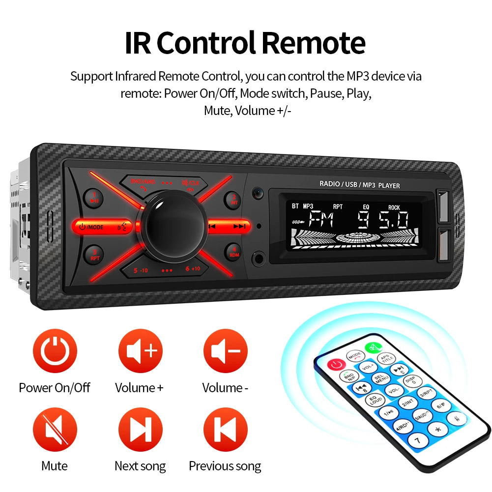 AKAMATE 12V 1 Din Car Radio Bluetooth MP3 &ndash; Dual USB