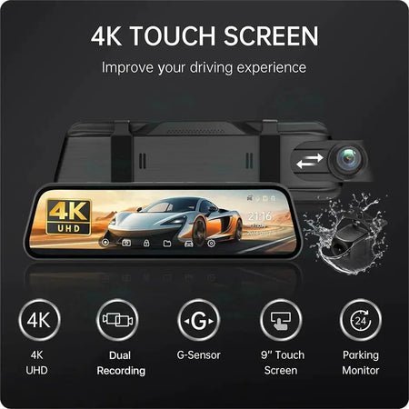 9 Inch Rearview Mirror Dash Cam With 4K Front And 1080P Rear Camera by InterCyprus Trading Ltd