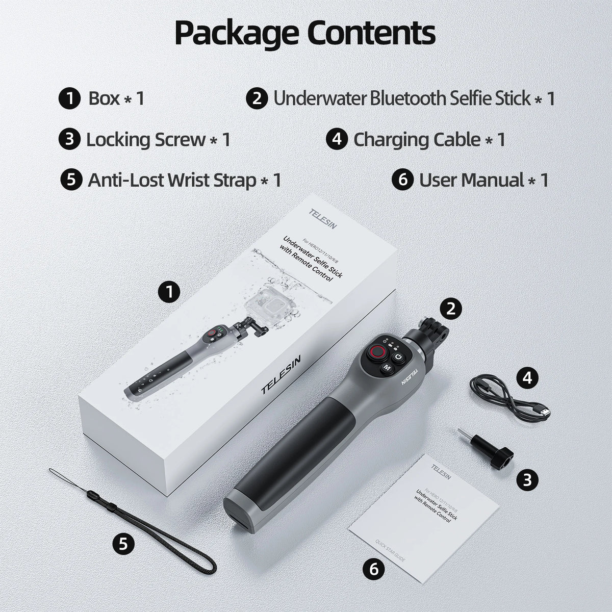 TELESIN Underwater Selfie Stick &ndash; Waterproof and Extendable for GoPro Diving Selfie Stick