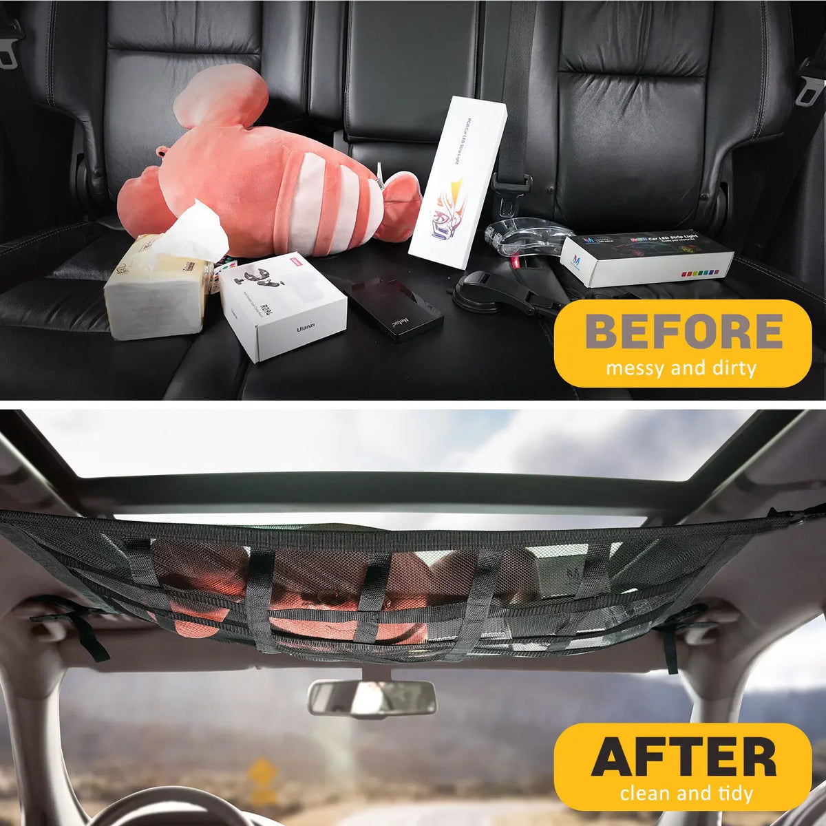 Car Roof Cargo Net Mesh Organizer - Anti Sagging Design