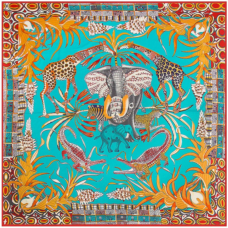 InterCyprus Twill Silk Scarf &ndash; Captivating Giraffe Print Design D / 130X130CM