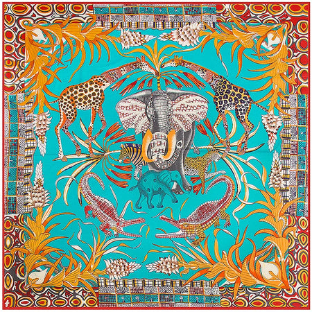 InterCyprus Twill Silk Scarf &ndash; Captivating Giraffe Print Design D / 130X130CM
