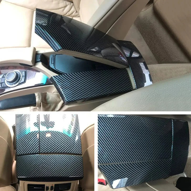 BMW 5 Serisi E60 E61 için Orta Konsol Kolçak Kapağı ABS Karbon Fiber Görünüm Kaplama