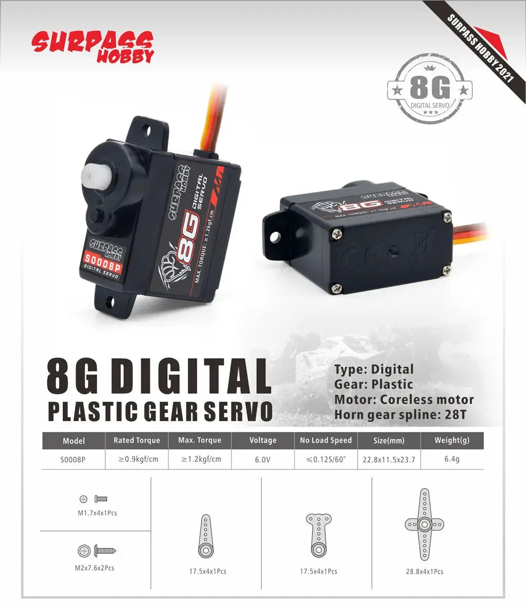 Surpass Hobby 2g 3.7g 4.3g 6g 8g Micro Digital Mini Servo Metal and Plastic Gear for Rc Drone Airplane Fixed-wing Car Robot by InterCyprus Trading Ltd