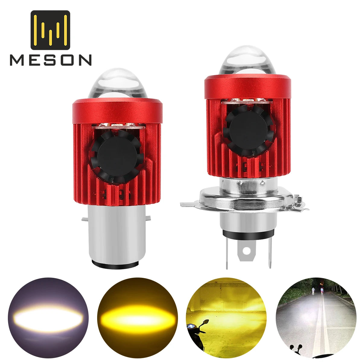 KEVANLY H4 H6 BA20D LED Motorcycle Light Bulb &ndash; Dual Color White Yellow Fisheye Lens