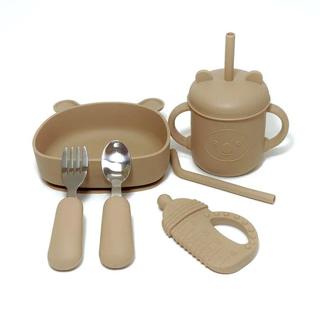 CZSAE Children's Dinnerware Set &ndash; Fall-Resistant Silicone Suction Bowl light brown