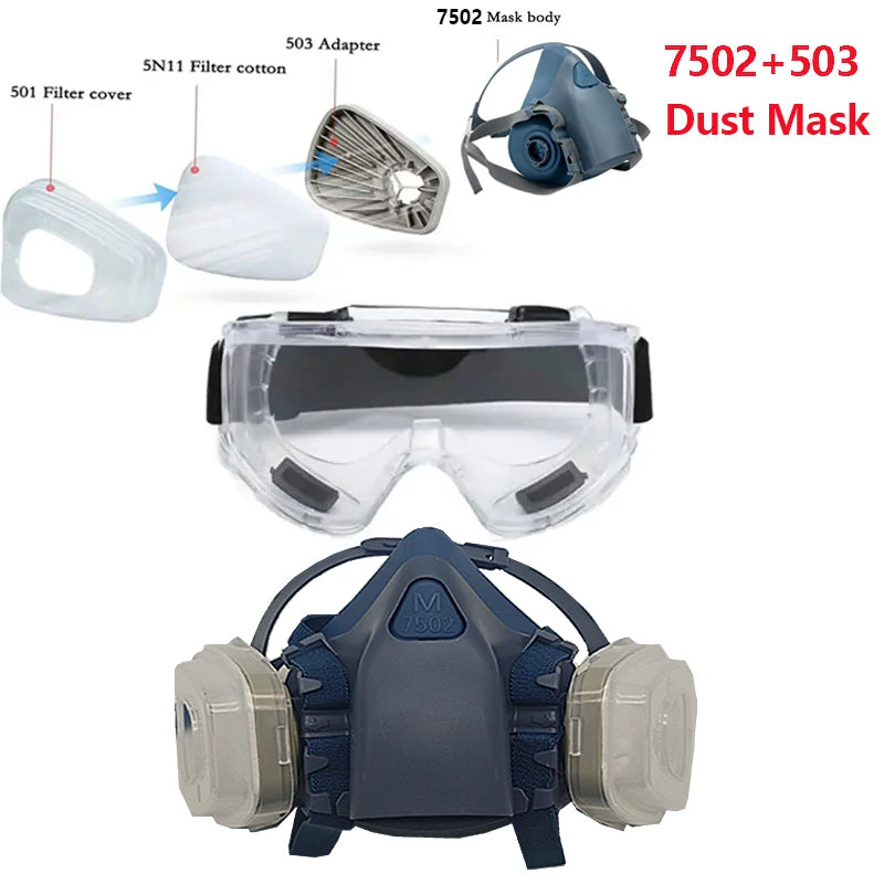 7502 Silicone Half Face Dust Mask Goggles Set &ndash; Soft Fit