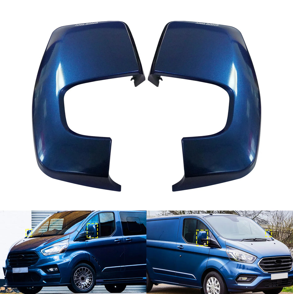 Mirror Caps for Ford Transit Custom and Tourneo Custom in Deep Blue ABS Plastic Set