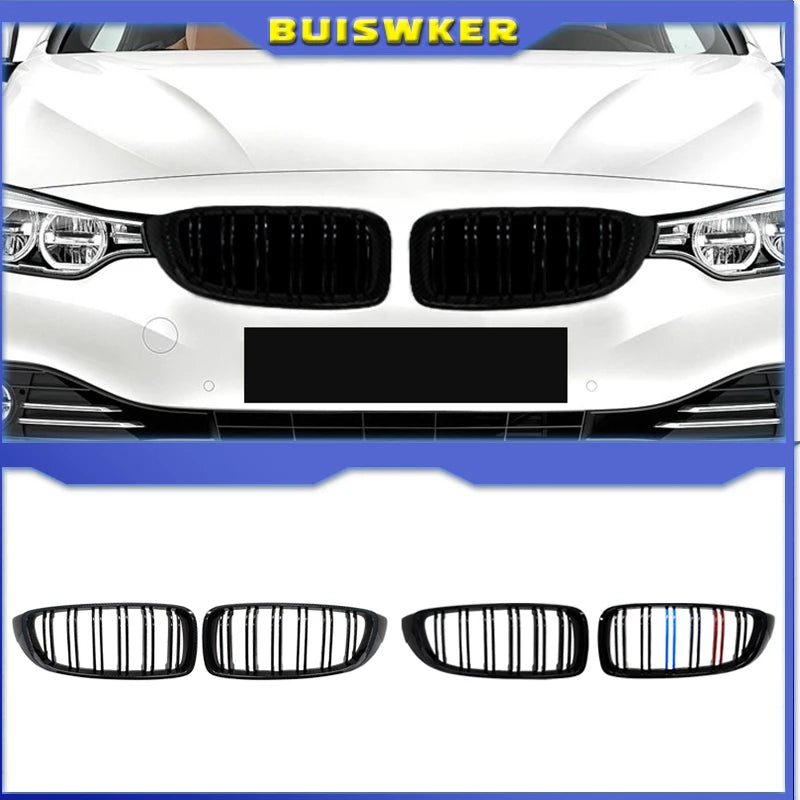 BMW 4 Serie Voorbumper Rooster Dubbele Lamellen Glanzend Zwart
