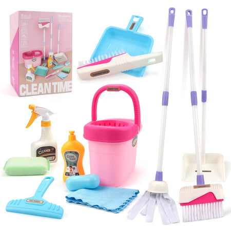 Coolplay 12 Piece Kids Housework Supplies Kit &ndash; Fun and Educational Cleaning Play Set pink type with box
