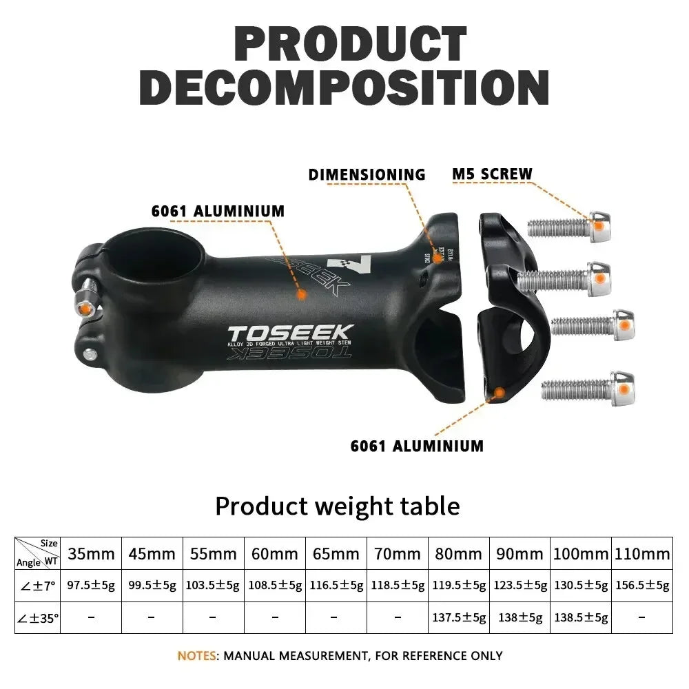 TOSEEK 7 Degree Bicycle Stem &ndash; Lightweight Aluminum Design
