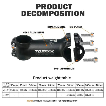 TOSEEK 7 Degree Bicycle Stem &ndash; Lightweight Aluminum Design