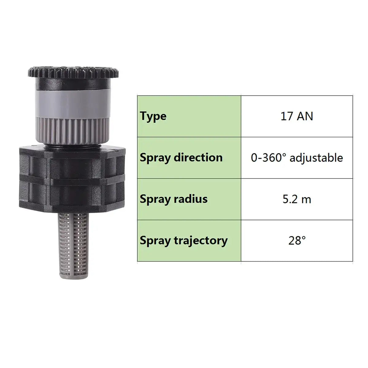 360&deg; Adjustable Popup Watering Sprinkler Nozzle for Efficient Garden Irrigation 17AN With Connector