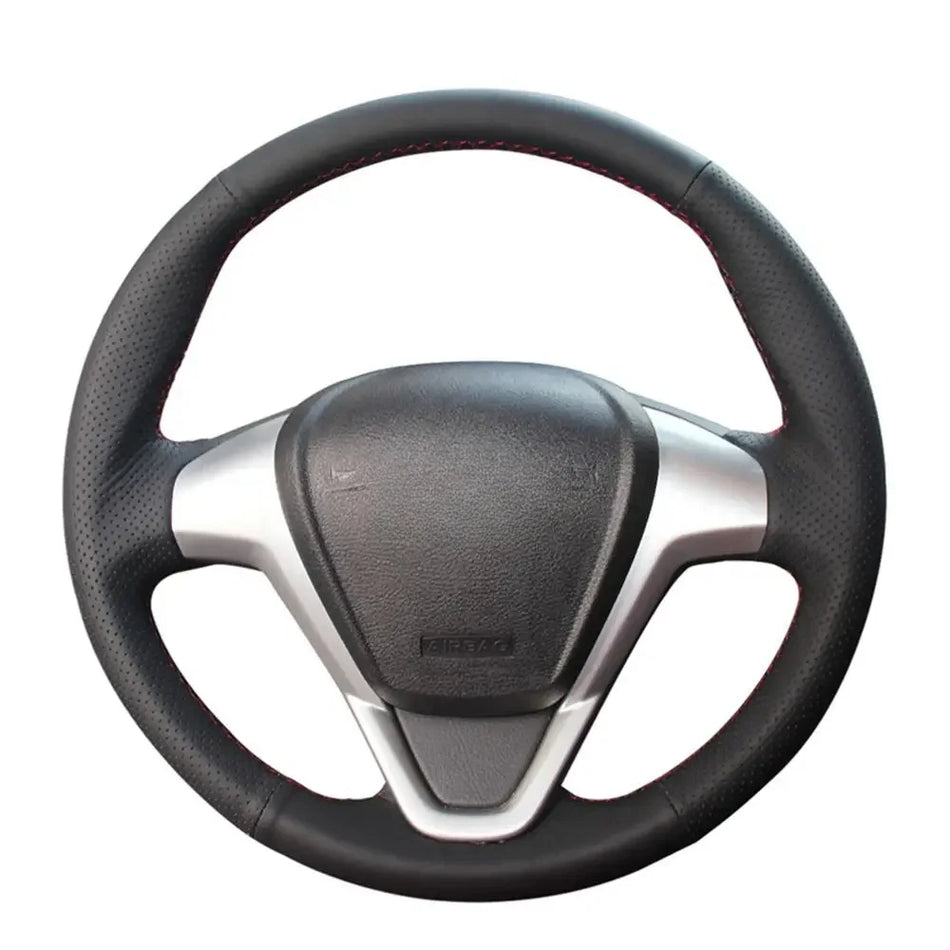 Couvre-volant en cuir noir cousu à la main pour Ford Fiesta EcoSport