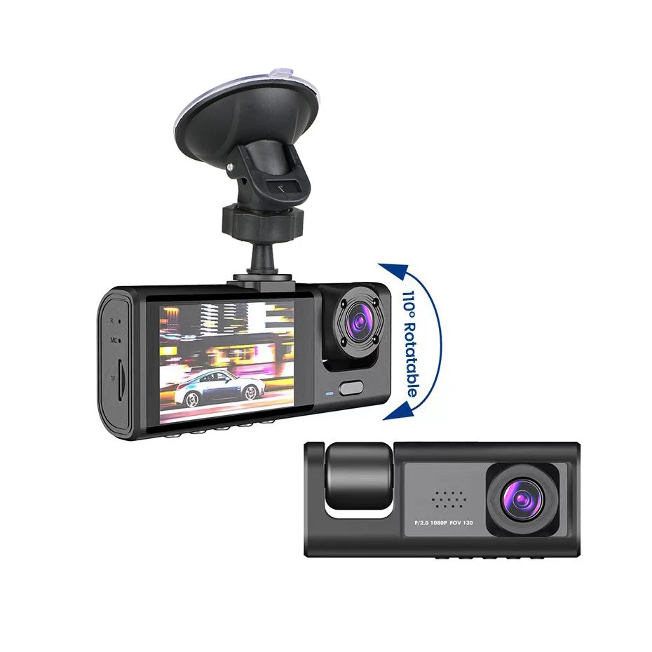 3 Channel Dash Cam Video Recorder &ndash; Triple Lens 24H Parking Monitor