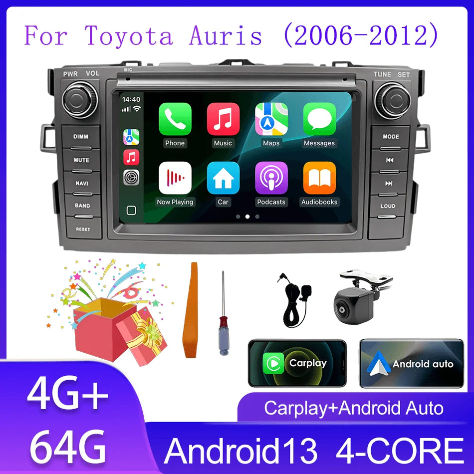 Radio auto cu ecran tactil de 7 inch pentru Toyota Auris 2006-2012, cu navigație GPS și suport pentru cameră de marșarier.