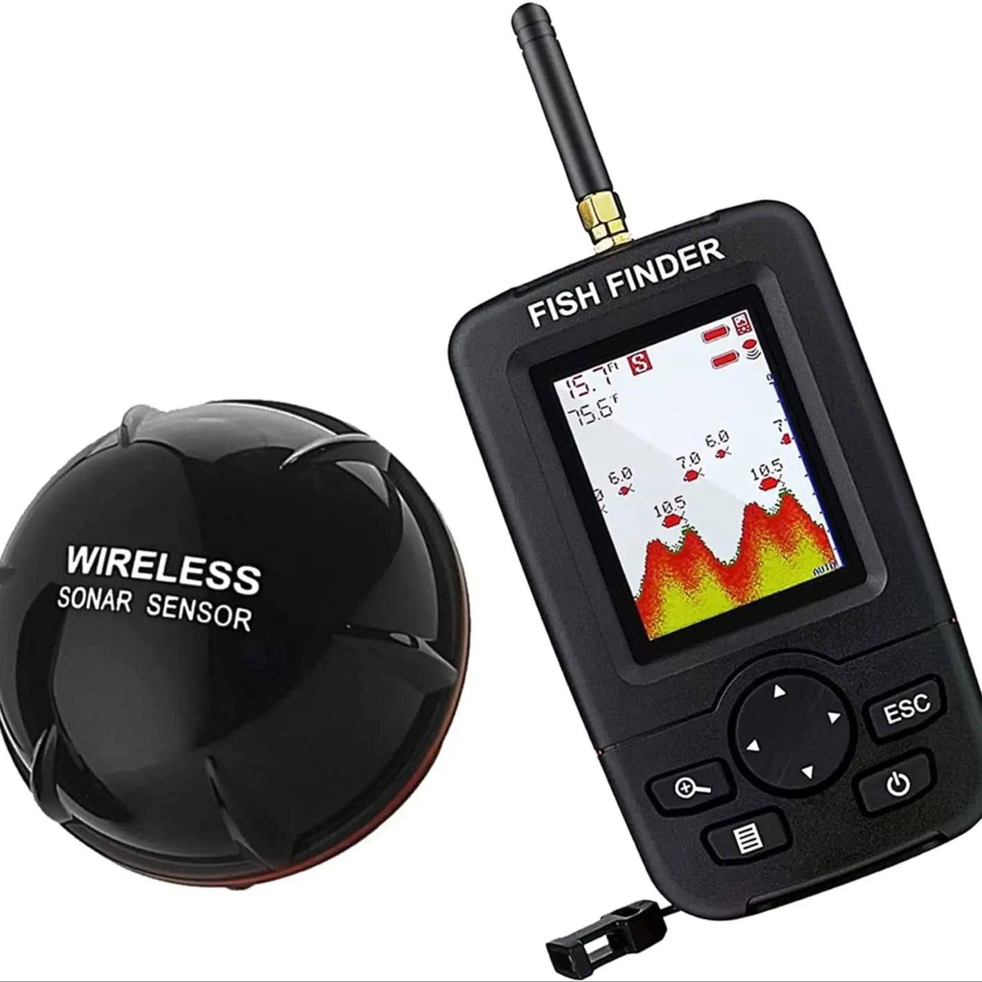 Portable Wireless Sonar Fish Finder with LCD Display - 100m Range black