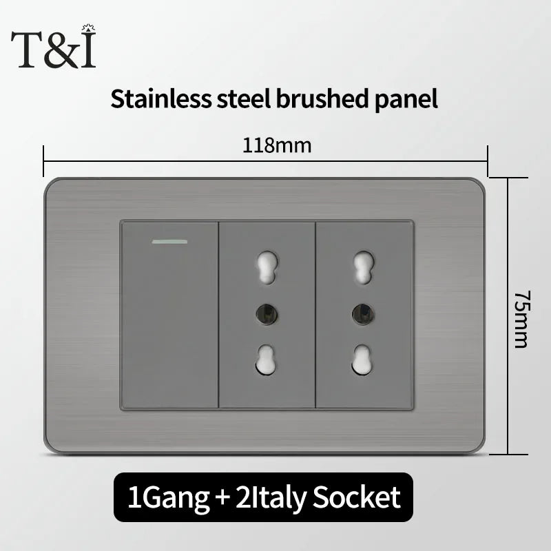 118 Grey Tuya Wifi Wall Socket &ndash; USB Type-C Brushed Finish 1Gang-2 Italy / Grey