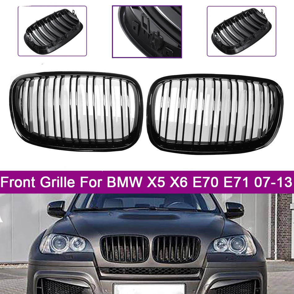 Предна бъбрековидна решетка с двойна ламела за BMW X5 E70 X6 E71 E72, гланцово черна