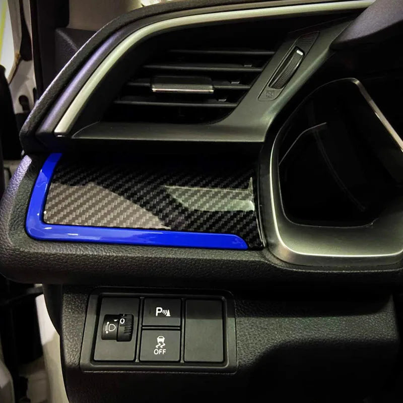 Priekinės panelės apdailos lipdukas Honda Civic 10-osios kartos ABS plastiko 3 dalių rinkinys raudonos arba mėlynos spalvos