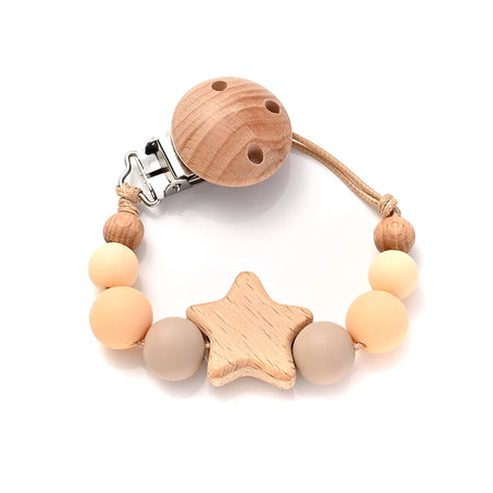 Wooden Pentagram Teether Pacifier Chain with Silicone Beads Color 10