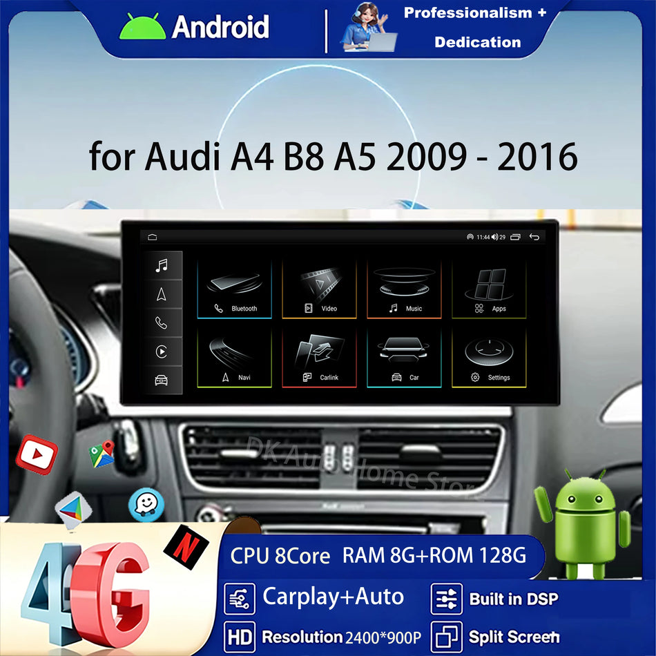 12,3-calowy radio samochodowe Android 16 z bezprzewodowym Carplay do Audi A4 B8 A5 2009-2016