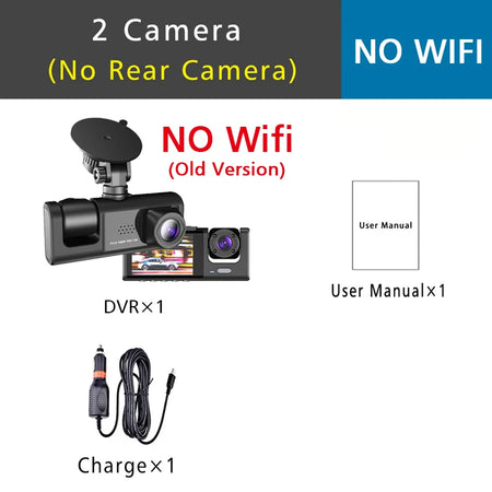 3-Channel Car DVR Dash Cam with WiFi No Wifi-2 Camera / 32G