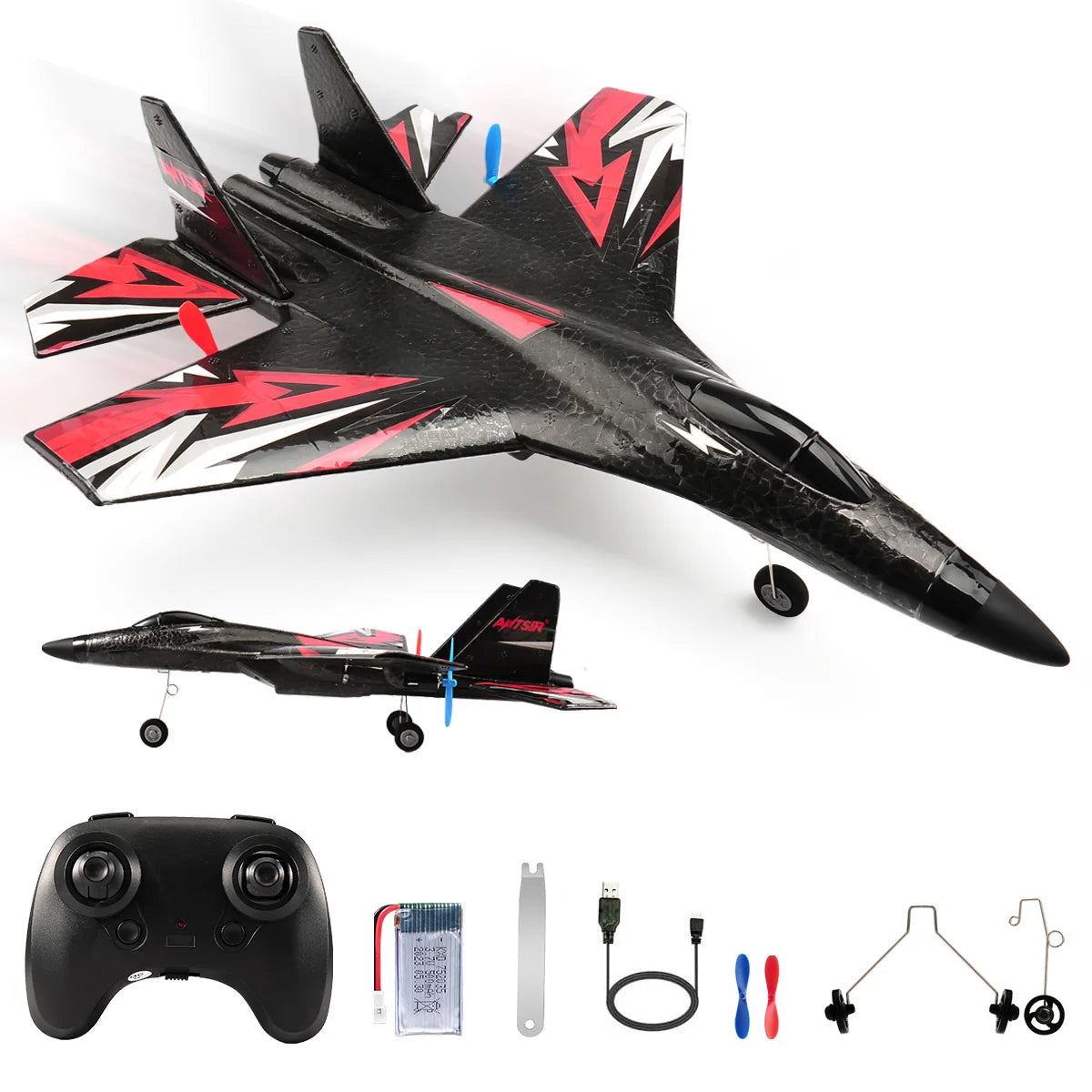 SU35 Remote Control Glider - 2.4G Flying Model Airplane with LED Lights black