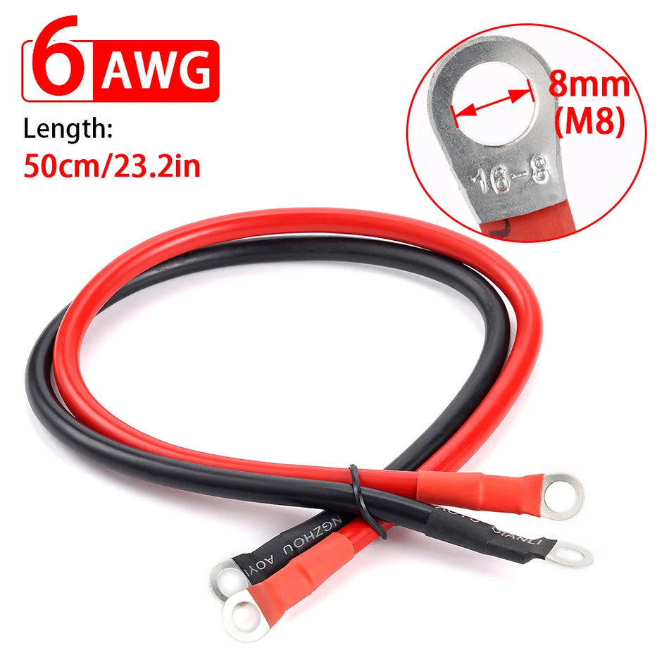 Cabo de Bateria 6AWG com Terminais Revestidos a Estanho, Cobre Estriado, Isolado em PVC, 50cm