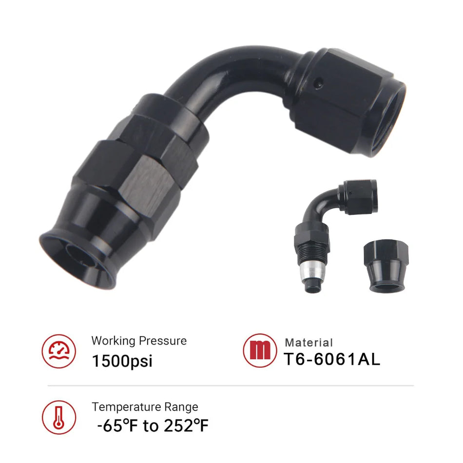 Κιτ Σύνδεσης Σωλήνα Καυσίμου PTFE AN4/6/8/10 0-180 Μοίρες Περιστρεφόμενο Μαύρο