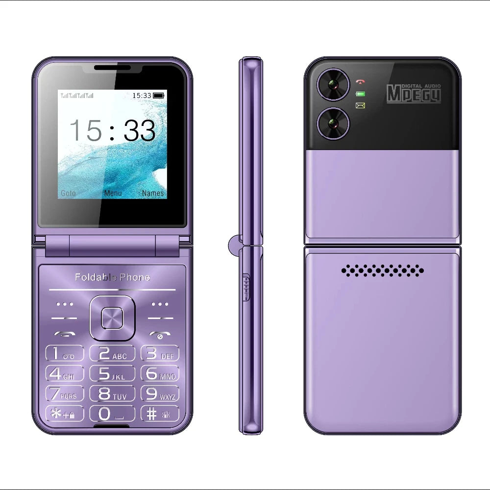 Beauty Foldable Pocket Mobile Phone &ndash; 4 Sim Card Support PURPLE