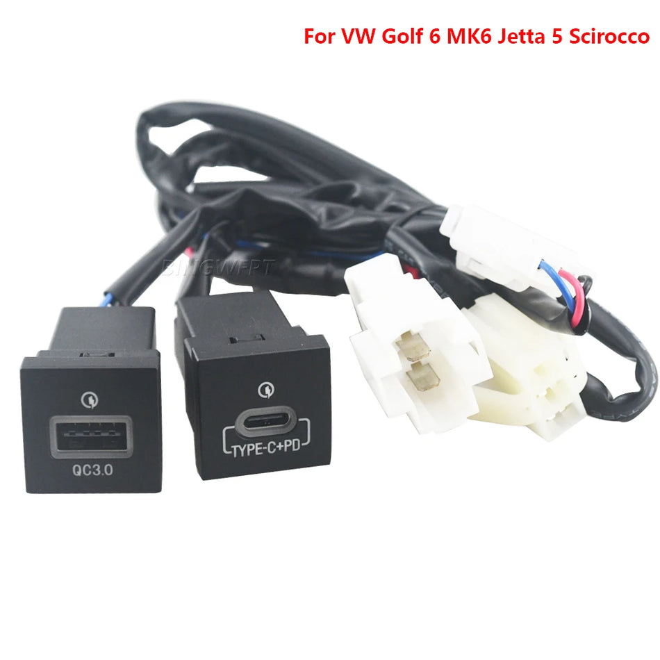 Încărcător auto USB PD QC3.0 pentru VW Golf 6 MK6 Jetta 5 Scirocco 2006-2012