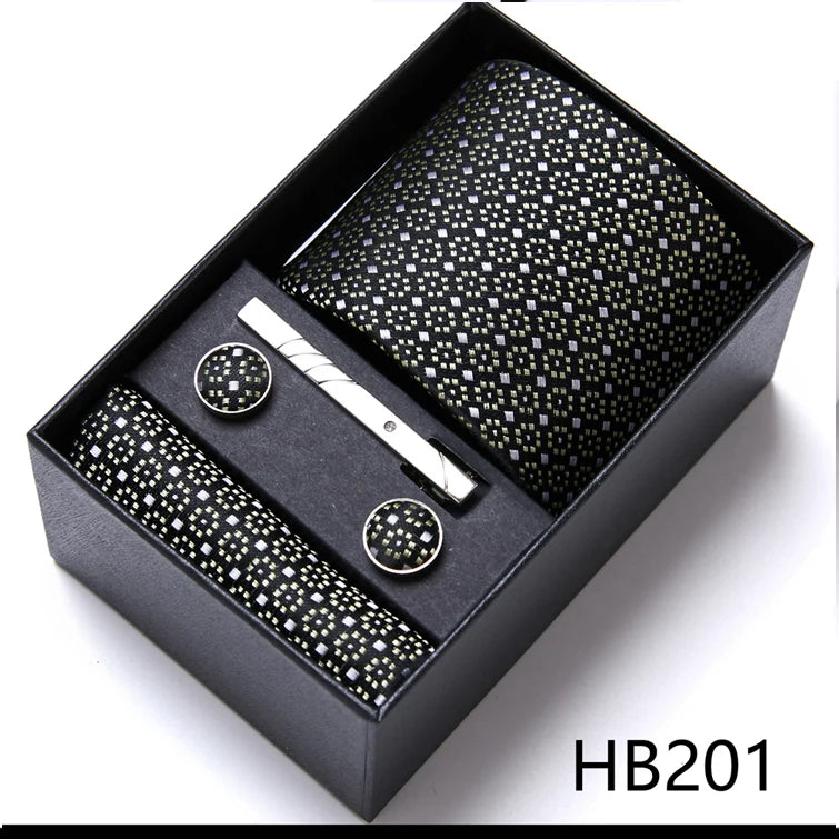VanGise Silk Tie and Cufflink Set with Pocket Square for Men HB201