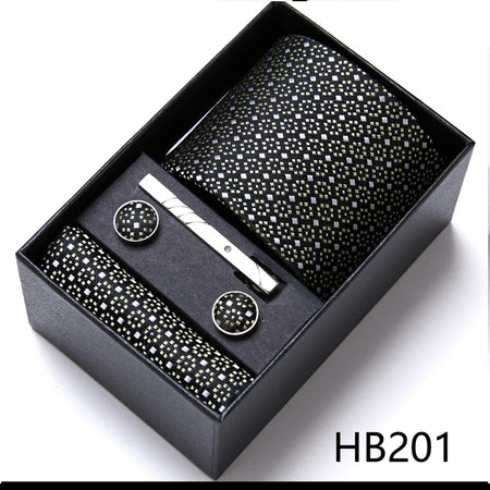 VanGise Blue Striped Necktie Set with Pocket Square and Cufflinks, Perfect for Weddings and Workplace HB201