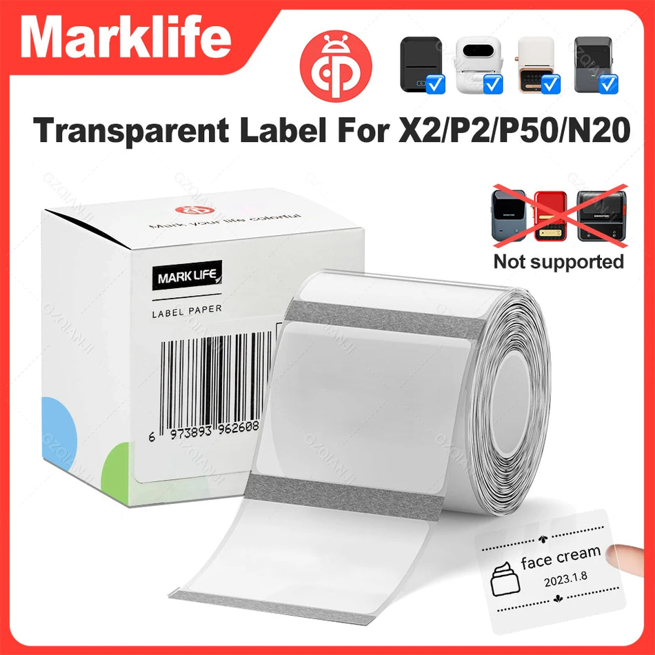 Caurspīdīga termālā etiķešu papīrs Marklife X2, drukājams 30/40mm platumā
