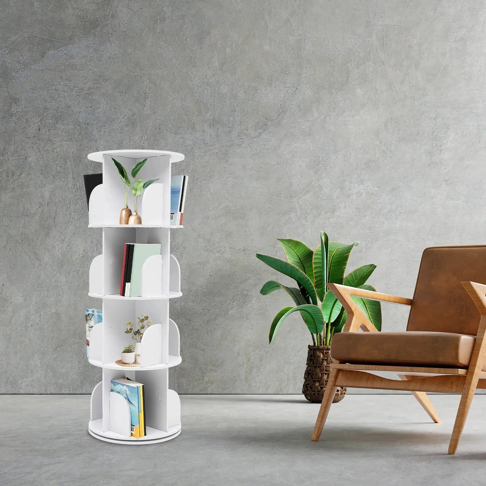 Rotating Bookcase 4-Tier - Silent 360 Degree Rotation