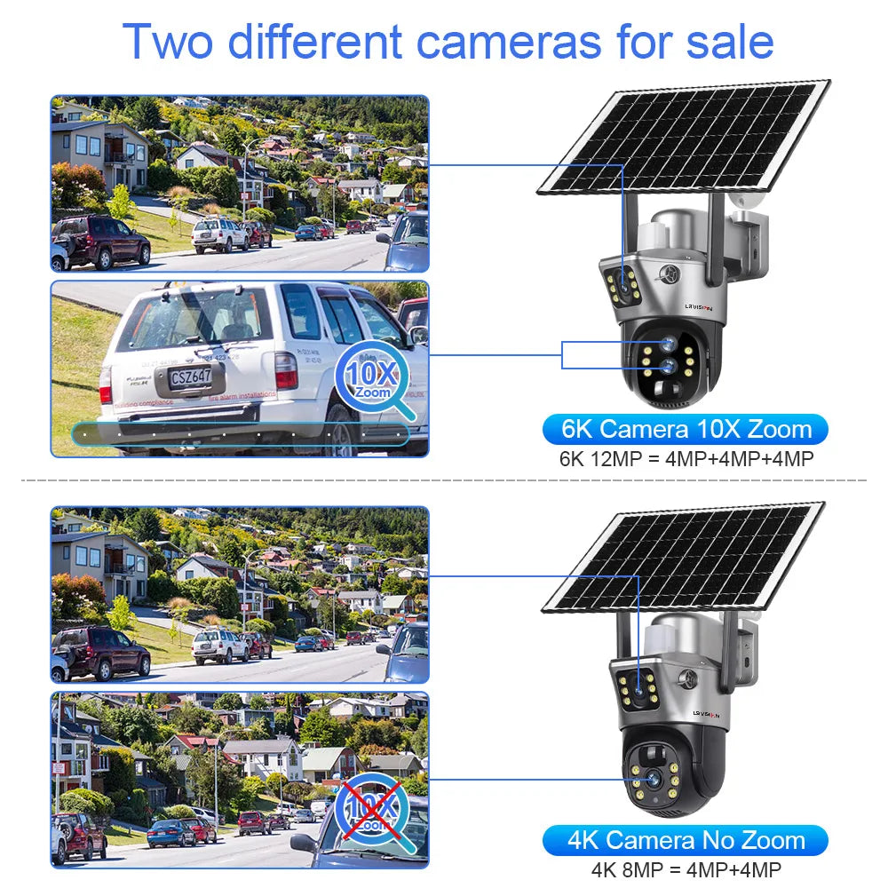 LS VISION 4G SIM Card Solar Camera 10X Zoom CCTV Battery Cameras Outdoor 2 Screen Security Surveillance Ai Tracking Cam V380PRO