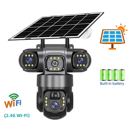 V380 Pro 15MP 6K 10X Zoom Triple Lens 4G Solar Outdoor Three Screen PIR Motion Detection Security CCTV Camera WIFI Cam No Card