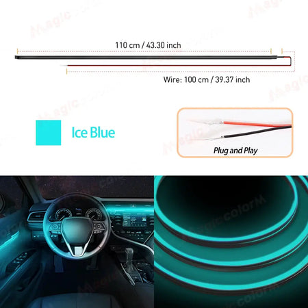 1.1M EL Wire Neon Ambient Light Car Interior Dashboard LED Decorative Lamp Universal DIY Flexible Hidden Cuttable Acrylic Strip by InterCyprus Trading Ltd