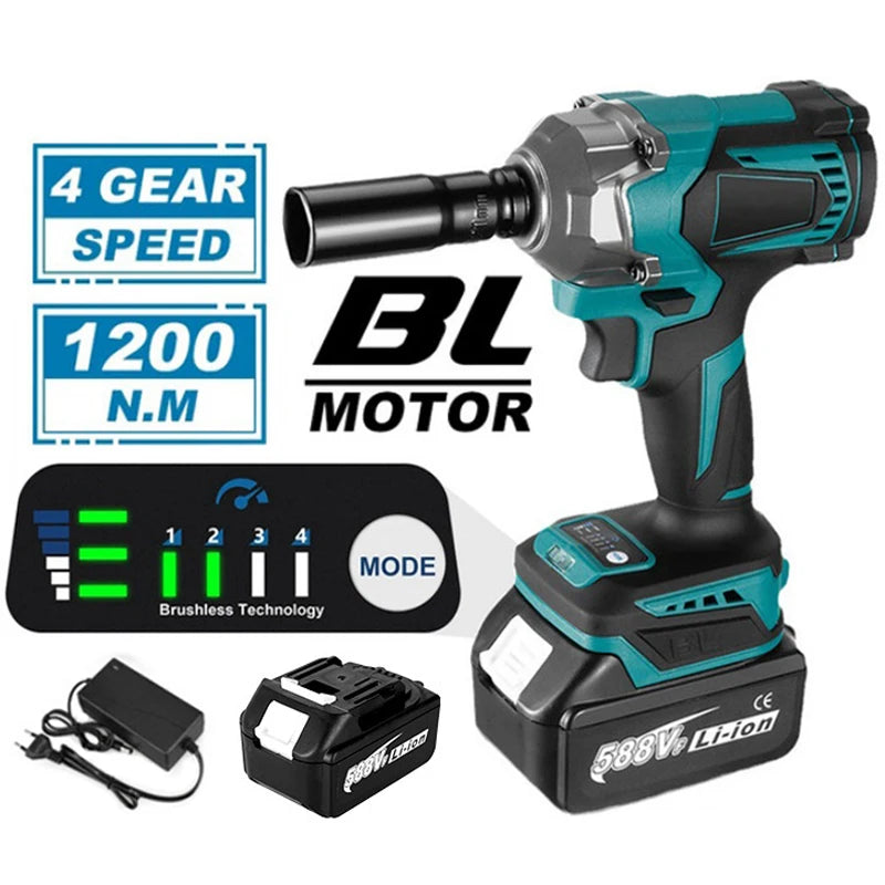 Chave de Impacto Sem Fios 1/2 1200Nm Brushless – Alto Torque