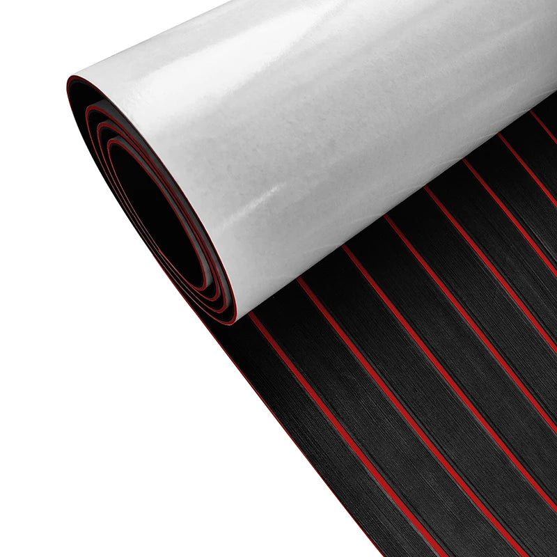 2400x450mm Eva Foam Faux Teak Boat Deck Mat Sheet &ndash; Nonslip black red