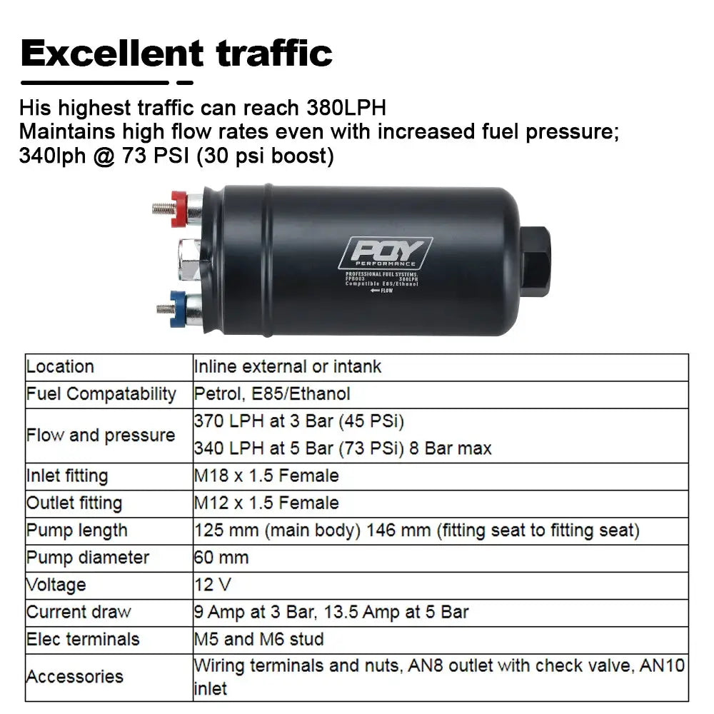 EFI 380LPH 1000HP TOP QUALITY External Fuel Pump E85 Compatible 044 Style New AN10 Inlet AN8 Outlet With Check Valve by InterCyprus Trading Ltd