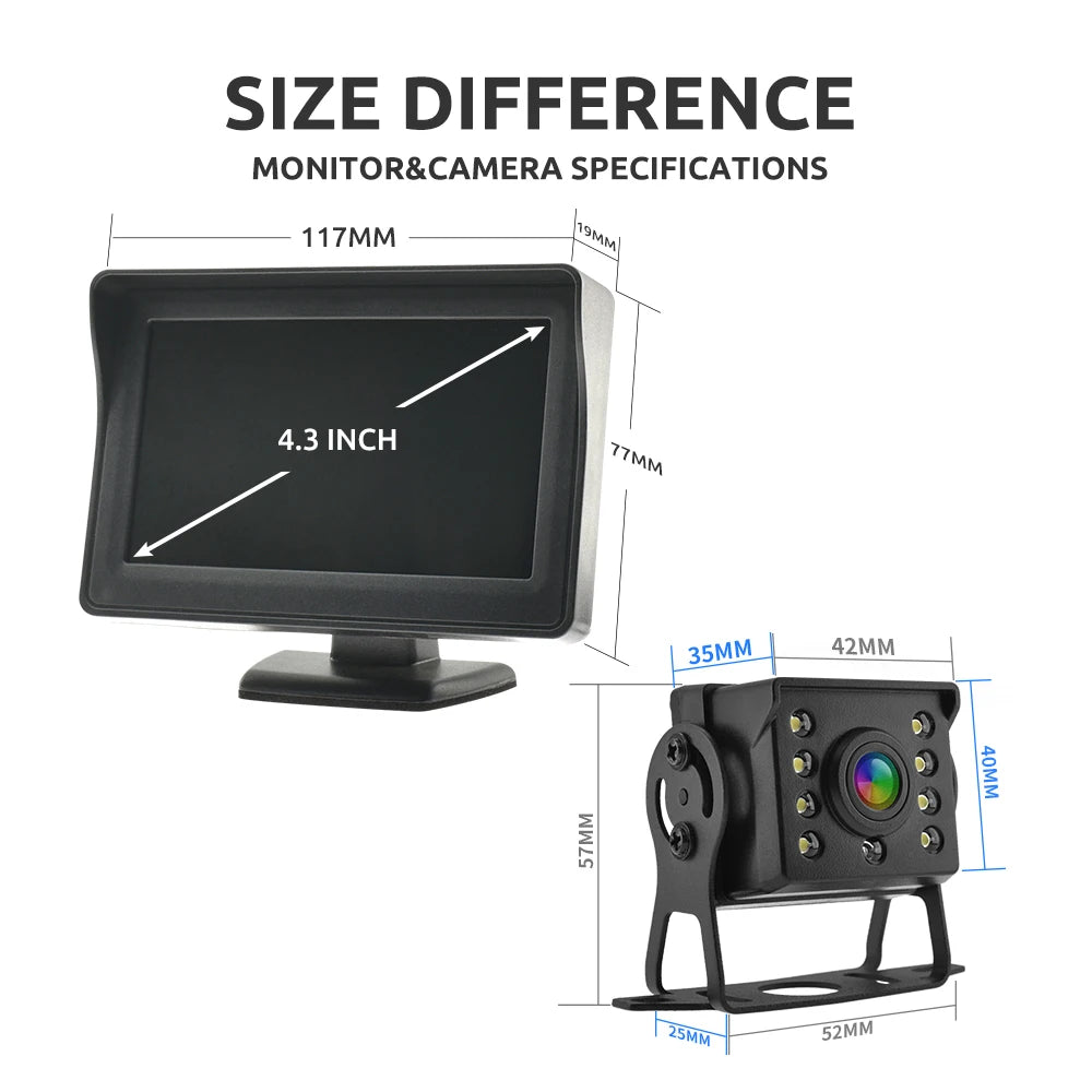 HD Rear View Camera System with 4.3 Inch Monitor for Cars &amp; RVs