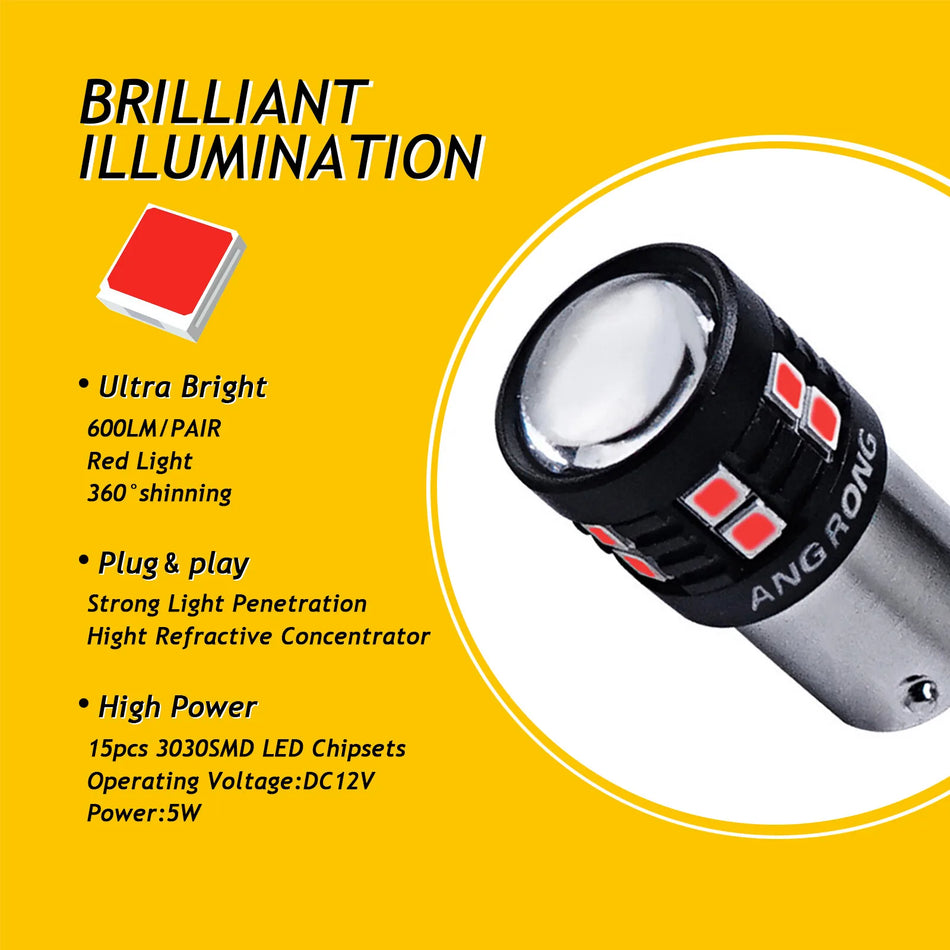 Bec LED Roșu P21W 15 SMD pentru Luminile de Pozitie, Lampa de Stop pentru Ceata Spate