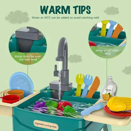 Electric Kitchen Simulation Toy with Dishwashing and Vegetable Washing Features