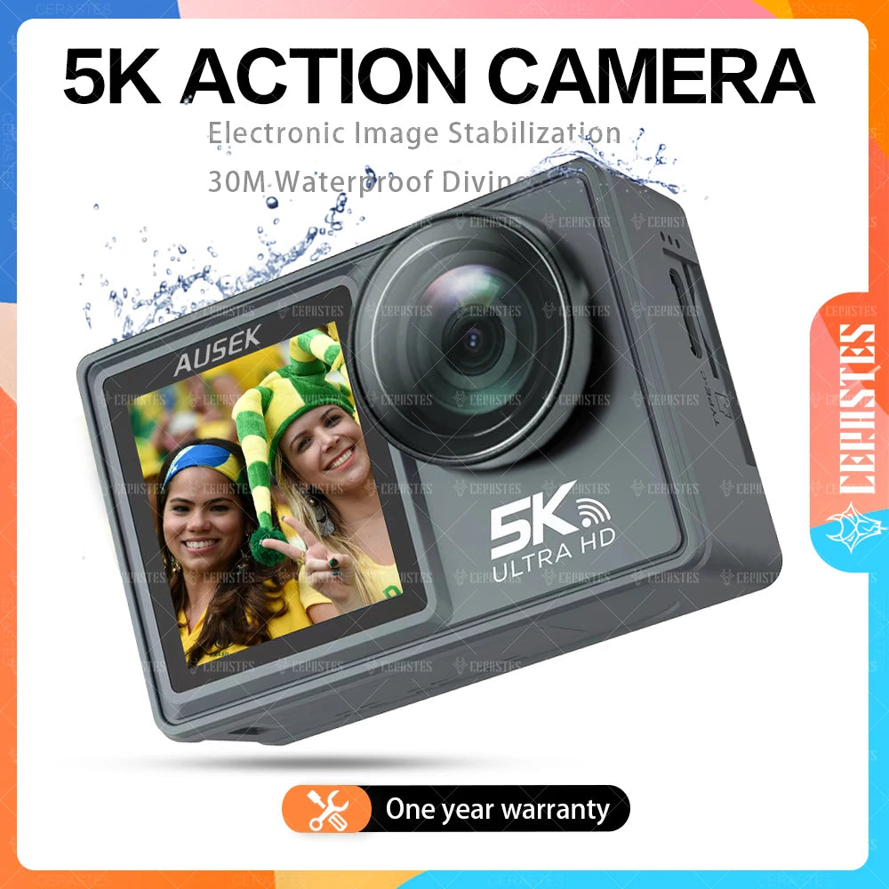 CERASTES 5K WiFi Action Camera &ndash; Dual Screen 170 Degree Wide Angle