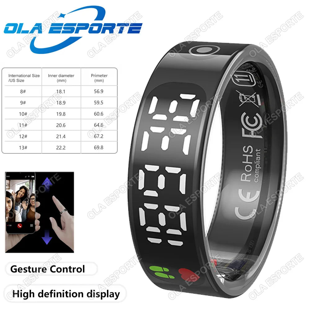 Smart Ring with Display, Health Monitor &amp; Waterproof Features for Xiaomi &amp; Samsung