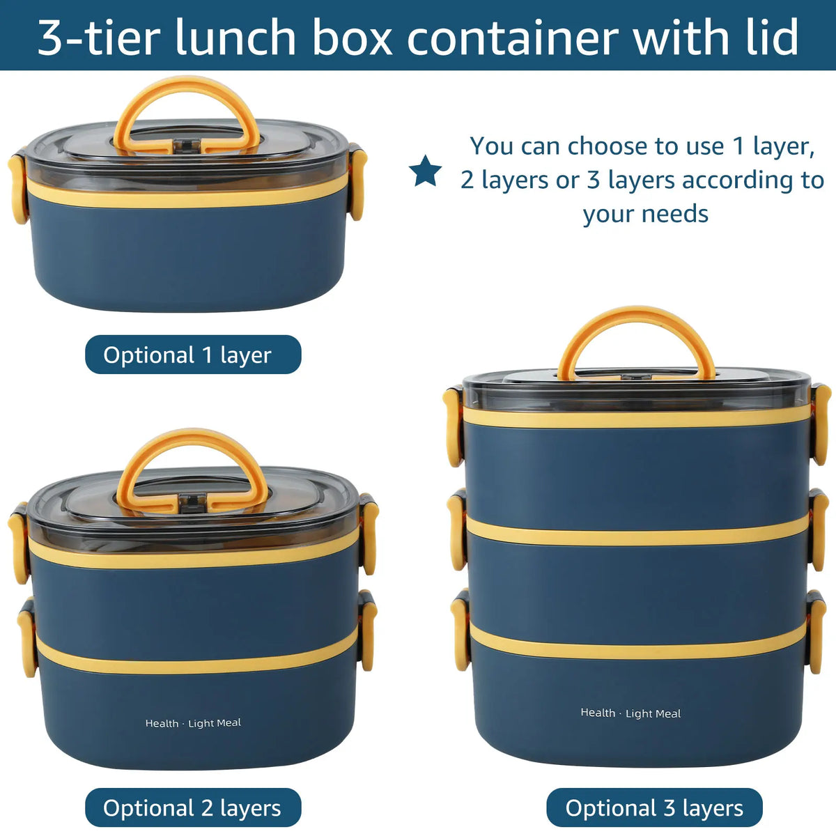 2000ML Lunch Box Portable 3 Layer Bento Box &ndash; Leakproof
