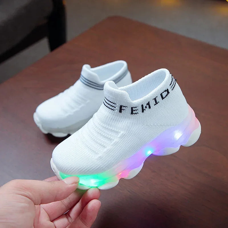 Light-Up Kids Sneakers with Comfortable Slip-On Design WHITE / 24